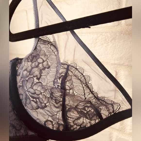 NWT Soma Breathtaking Unlined Lace Plunge Underwire Bra 32 DD Slate Blue #0389 - Picture 3 of 14